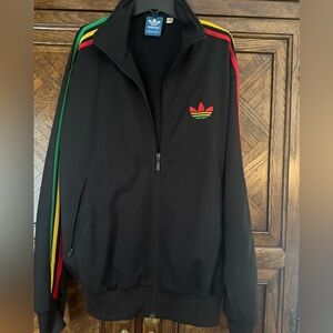Adidas Black Jacket with Red, Yellow, Green Stripes